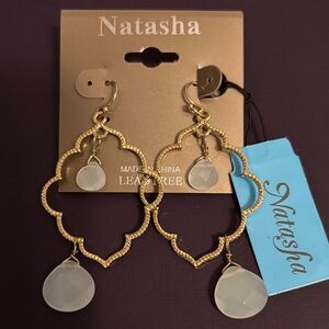 Natasha Couture Gold Earrings with White Accents